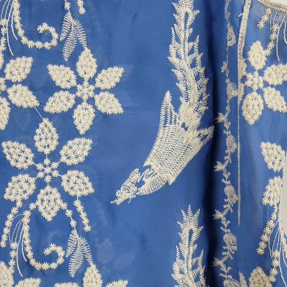 Alice Blue embroidered fringe blue birds stitch fix tank top blouse - Picture 4 of 6